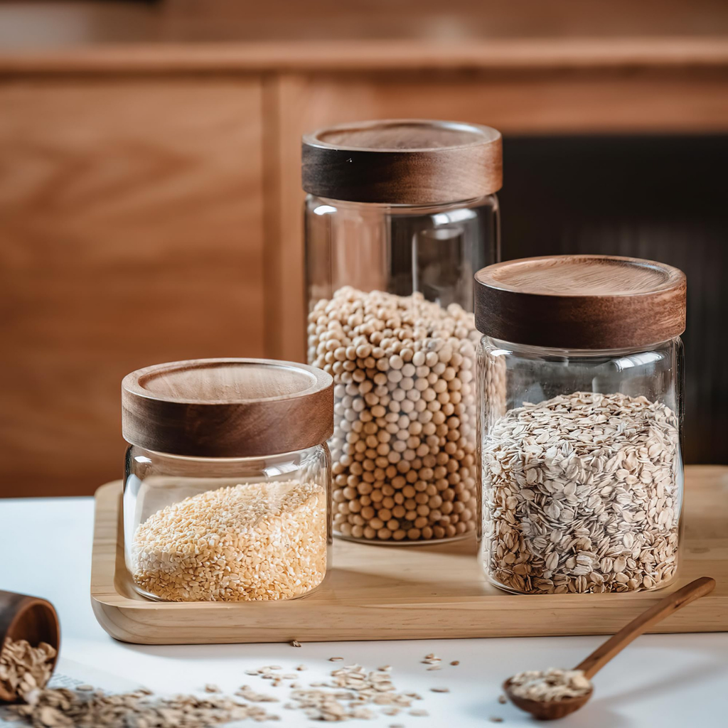 250ml Acacia Lid Glass Jar – Spice Pantry Storage