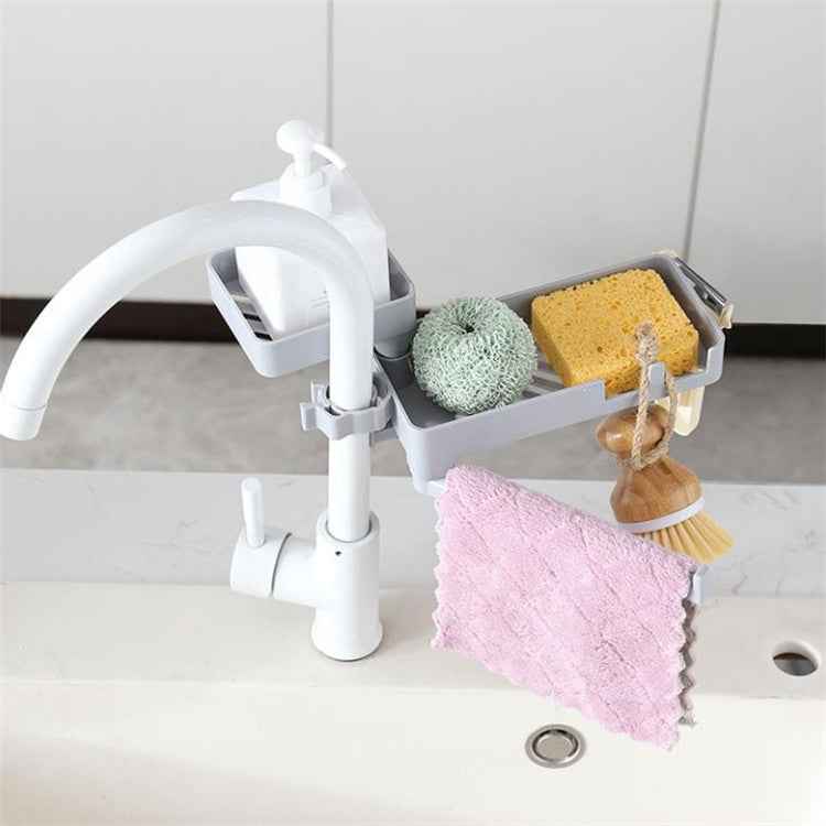 Kitchen Sink Faucet Sponge Holder with Drain Rack Grey