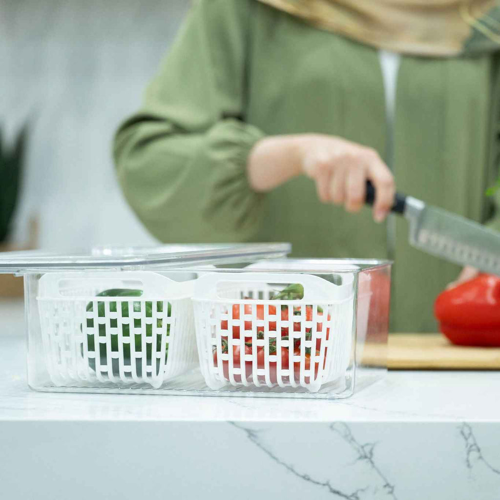 Fridge Storage Container with Double Basket