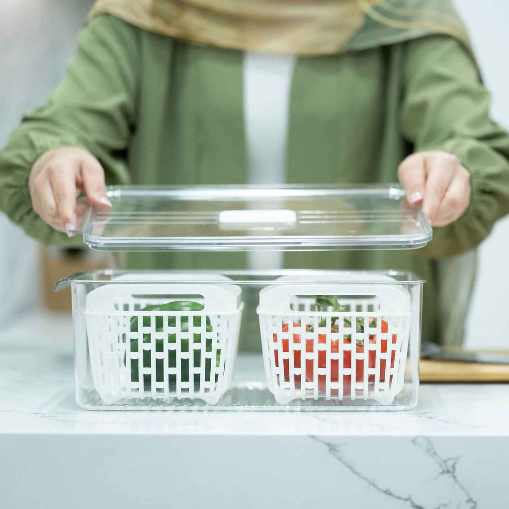 Fridge Storage Container with Double Basket