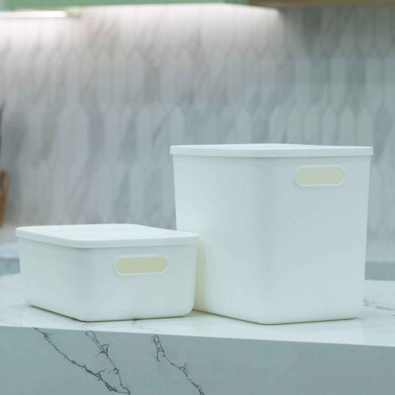 Medium White Storage Tub with Lid