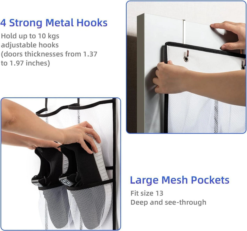 Over Door Shoe Organizer 24 Pocket Hanging Storage Mesh White